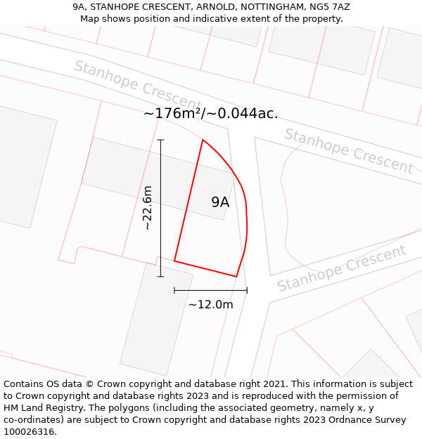 9A, STANHOPE CRESCENT, ARNOLD, NOTTINGHAM, NG5 7AZ: Plot and title map