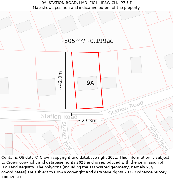 9A, STATION ROAD, HADLEIGH, IPSWICH, IP7 5JF: Plot and title map