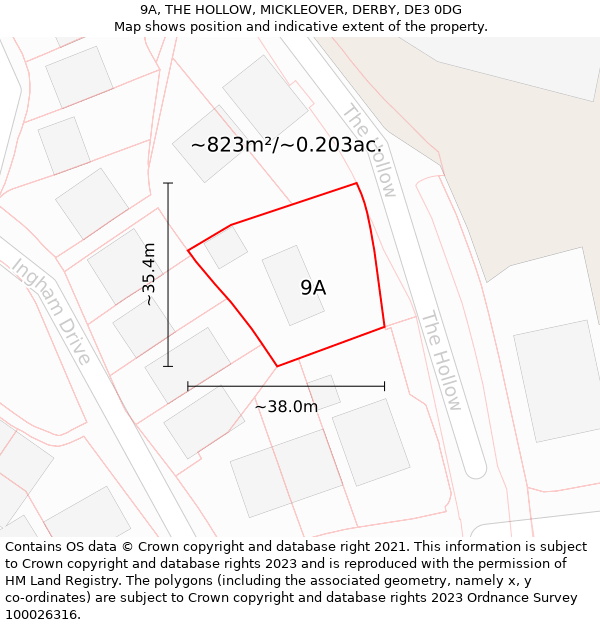 9A, THE HOLLOW, MICKLEOVER, DERBY, DE3 0DG: Plot and title map