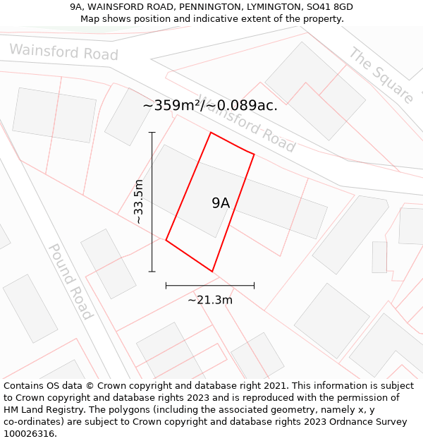 9A, WAINSFORD ROAD, PENNINGTON, LYMINGTON, SO41 8GD: Plot and title map