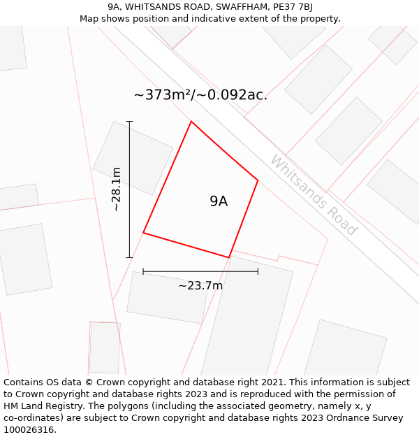 9A, WHITSANDS ROAD, SWAFFHAM, PE37 7BJ: Plot and title map