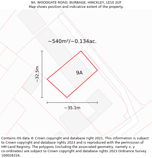 9A, WOODGATE ROAD, BURBAGE, HINCKLEY, LE10 2UF: Plot and title map