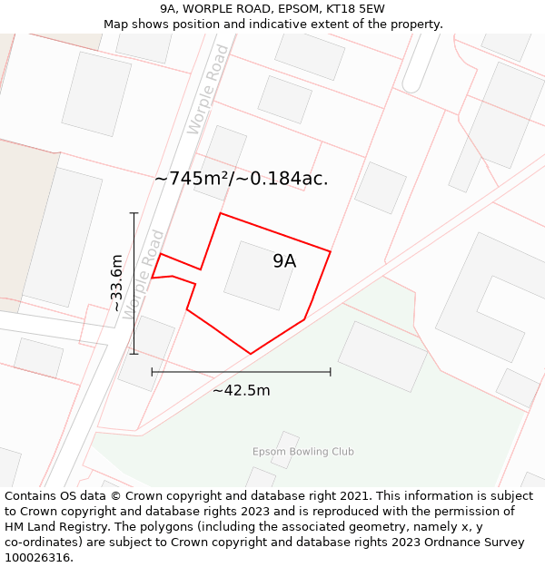 9A, WORPLE ROAD, EPSOM, KT18 5EW: Plot and title map