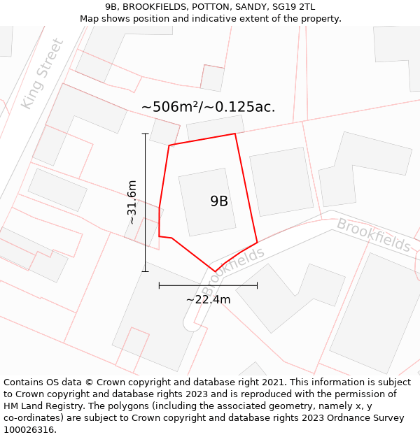 9B, BROOKFIELDS, POTTON, SANDY, SG19 2TL: Plot and title map