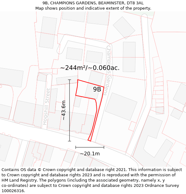 9B, CHAMPIONS GARDENS, BEAMINSTER, DT8 3AL: Plot and title map