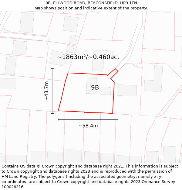 9B, ELLWOOD ROAD, BEACONSFIELD, HP9 1EN: Plot and title map