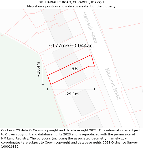 9B, HAINAULT ROAD, CHIGWELL, IG7 6QU: Plot and title map