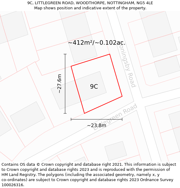 9C, LITTLEGREEN ROAD, WOODTHORPE, NOTTINGHAM, NG5 4LE: Plot and title map