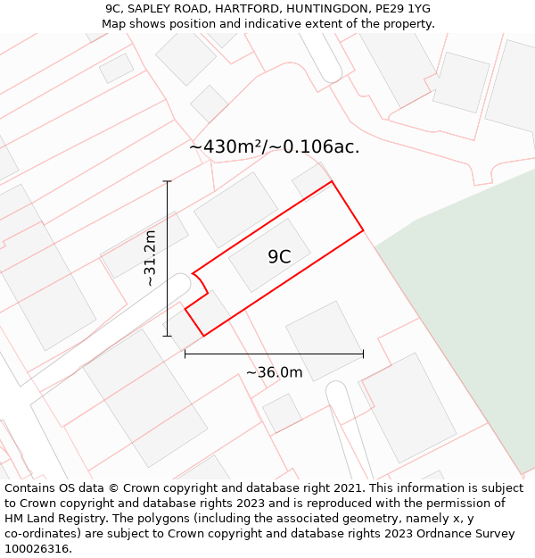 9C, SAPLEY ROAD, HARTFORD, HUNTINGDON, PE29 1YG: Plot and title map