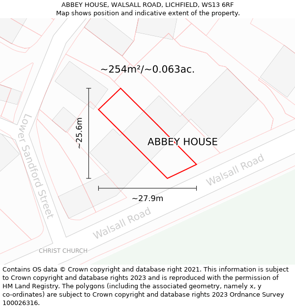ABBEY HOUSE, WALSALL ROAD, LICHFIELD, WS13 6RF: Plot and title map