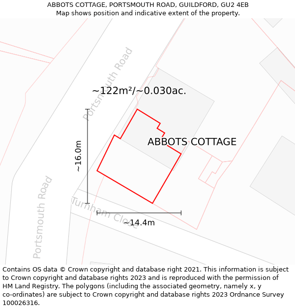 ABBOTS COTTAGE, PORTSMOUTH ROAD, GUILDFORD, GU2 4EB: Plot and title map
