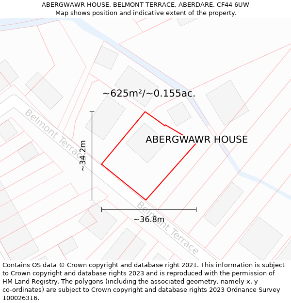 ABERGWAWR HOUSE, BELMONT TERRACE, ABERDARE, CF44 6UW: Plot and title map