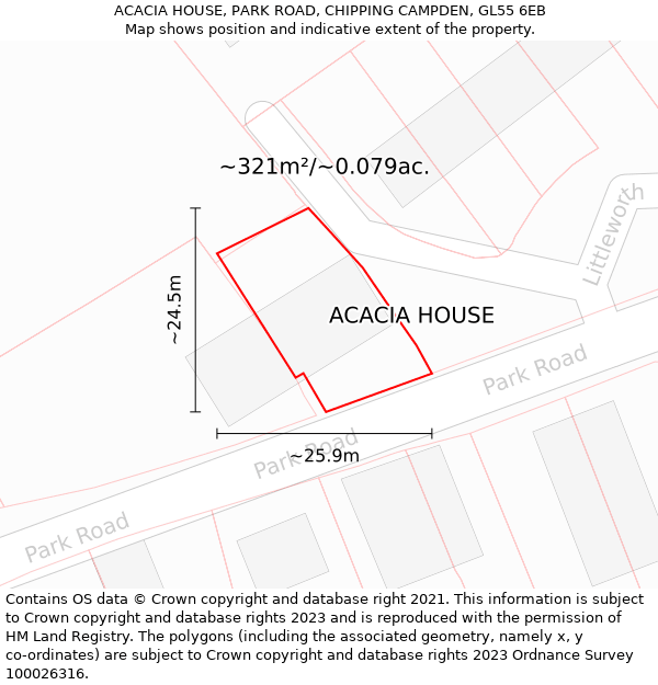 ACACIA HOUSE, PARK ROAD, CHIPPING CAMPDEN, GL55 6EB: Plot and title map