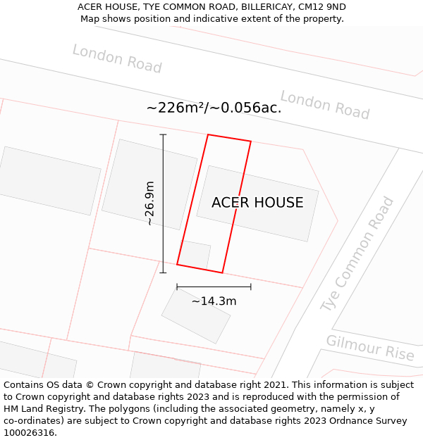 ACER HOUSE, TYE COMMON ROAD, BILLERICAY, CM12 9ND: Plot and title map