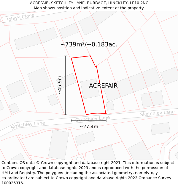 ACREFAIR, SKETCHLEY LANE, BURBAGE, HINCKLEY, LE10 2NG: Plot and title map