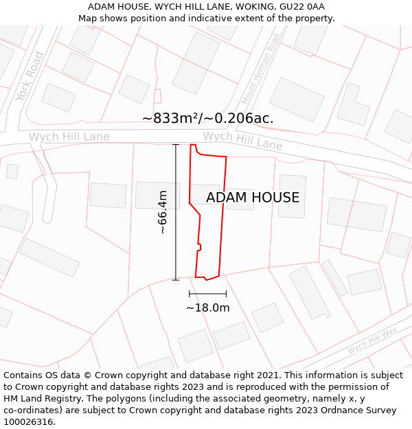 ADAM HOUSE, WYCH HILL LANE, WOKING, GU22 0AA: Plot and title map