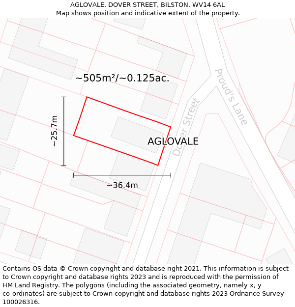 AGLOVALE, DOVER STREET, BILSTON, WV14 6AL: Plot and title map