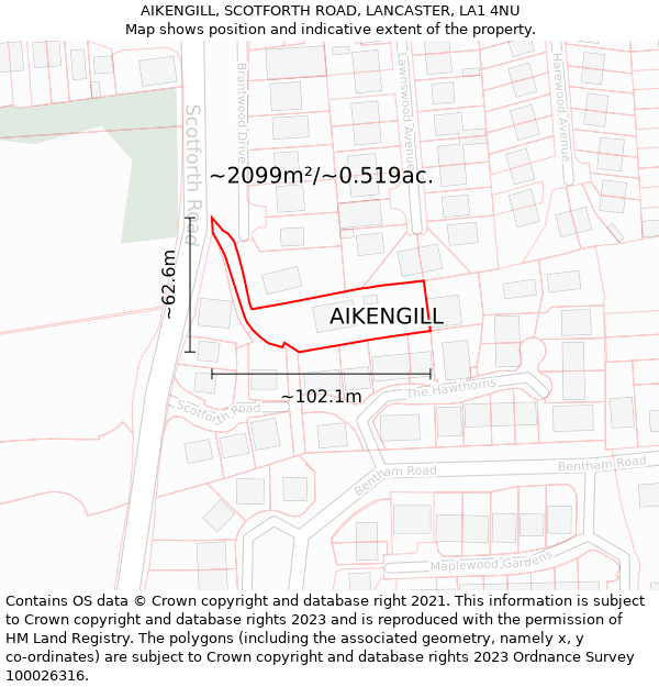AIKENGILL, SCOTFORTH ROAD, LANCASTER, LA1 4NU: Plot and title map
