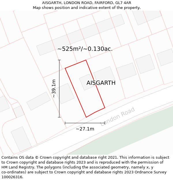 AISGARTH, LONDON ROAD, FAIRFORD, GL7 4AR: Plot and title map