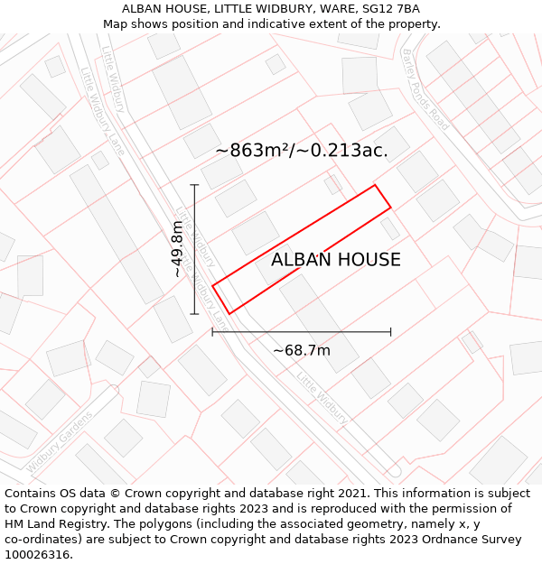 ALBAN HOUSE, LITTLE WIDBURY, WARE, SG12 7BA: Plot and title map