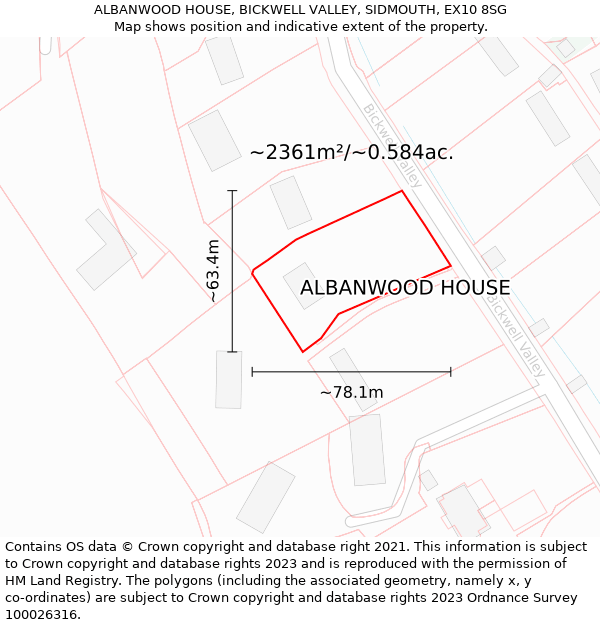 ALBANWOOD HOUSE, BICKWELL VALLEY, SIDMOUTH, EX10 8SG: Plot and title map