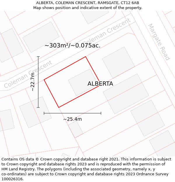 ALBERTA, COLEMAN CRESCENT, RAMSGATE, CT12 6AB: Plot and title map