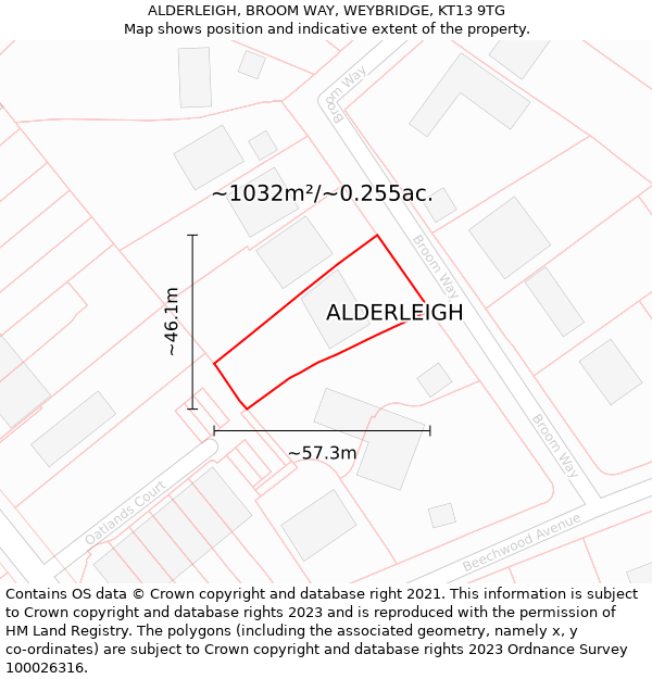 ALDERLEIGH, BROOM WAY, WEYBRIDGE, KT13 9TG: Plot and title map
