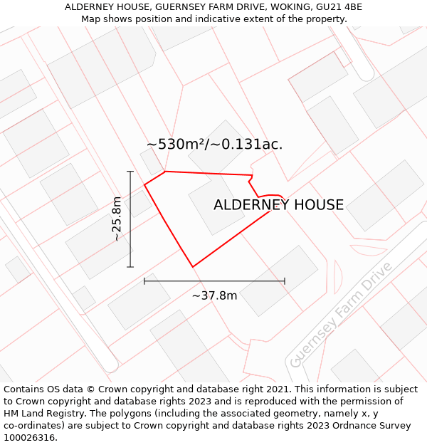 ALDERNEY HOUSE, GUERNSEY FARM DRIVE, WOKING, GU21 4BE: Plot and title map