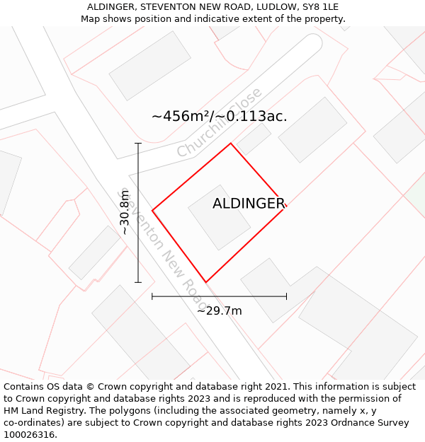 ALDINGER, STEVENTON NEW ROAD, LUDLOW, SY8 1LE: Plot and title map