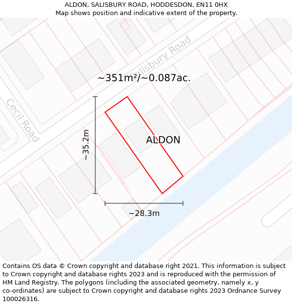 ALDON, SALISBURY ROAD, HODDESDON, EN11 0HX: Plot and title map