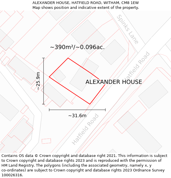 ALEXANDER HOUSE, HATFIELD ROAD, WITHAM, CM8 1EW: Plot and title map