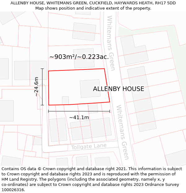 ALLENBY HOUSE, WHITEMANS GREEN, CUCKFIELD, HAYWARDS HEATH, RH17 5DD: Plot and title map