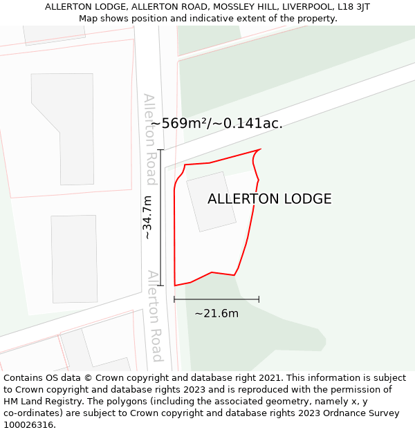 ALLERTON LODGE, ALLERTON ROAD, MOSSLEY HILL, LIVERPOOL, L18 3JT: Plot and title map