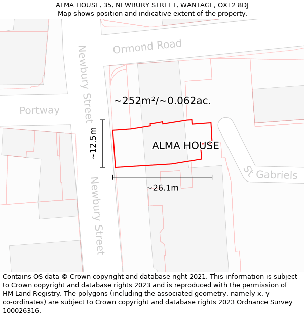 ALMA HOUSE, 35, NEWBURY STREET, WANTAGE, OX12 8DJ: Plot and title map