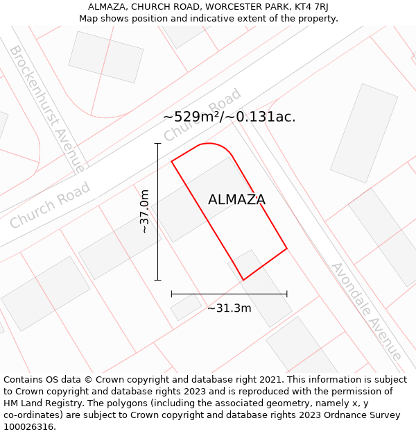 ALMAZA, CHURCH ROAD, WORCESTER PARK, KT4 7RJ: Plot and title map