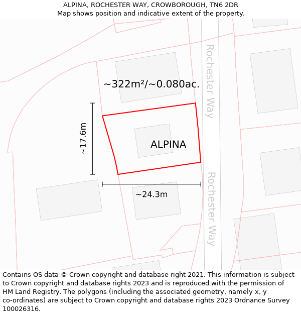ALPINA, ROCHESTER WAY, CROWBOROUGH, TN6 2DR: Plot and title map