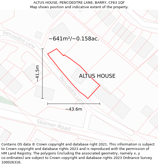 ALTUS HOUSE, PENCOEDTRE LANE, BARRY, CF63 1QF: Plot and title map
