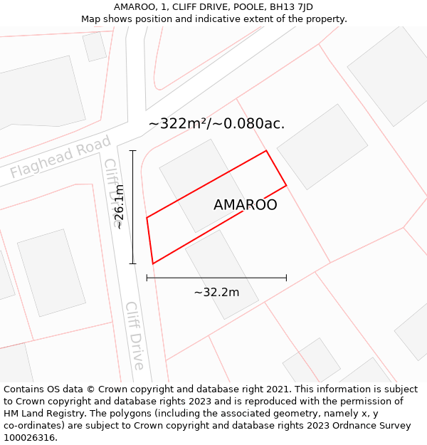 AMAROO, 1, CLIFF DRIVE, POOLE, BH13 7JD: Plot and title map