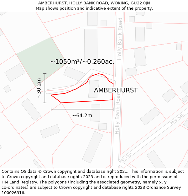 AMBERHURST, HOLLY BANK ROAD, WOKING, GU22 0JN: Plot and title map