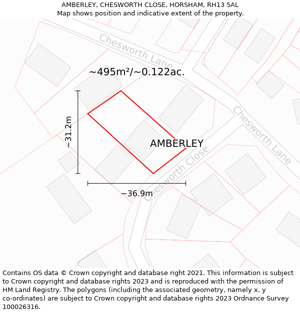 AMBERLEY, CHESWORTH CLOSE, HORSHAM, RH13 5AL: Plot and title map