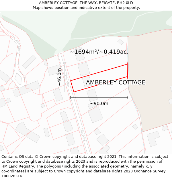 AMBERLEY COTTAGE, THE WAY, REIGATE, RH2 0LD: Plot and title map