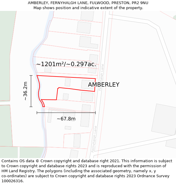 AMBERLEY, FERNYHALGH LANE, FULWOOD, PRESTON, PR2 9NU: Plot and title map