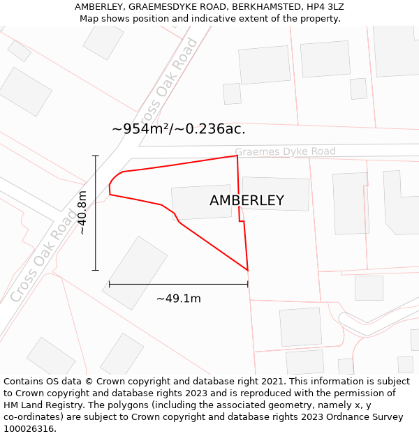 AMBERLEY, GRAEMESDYKE ROAD, BERKHAMSTED, HP4 3LZ: Plot and title map