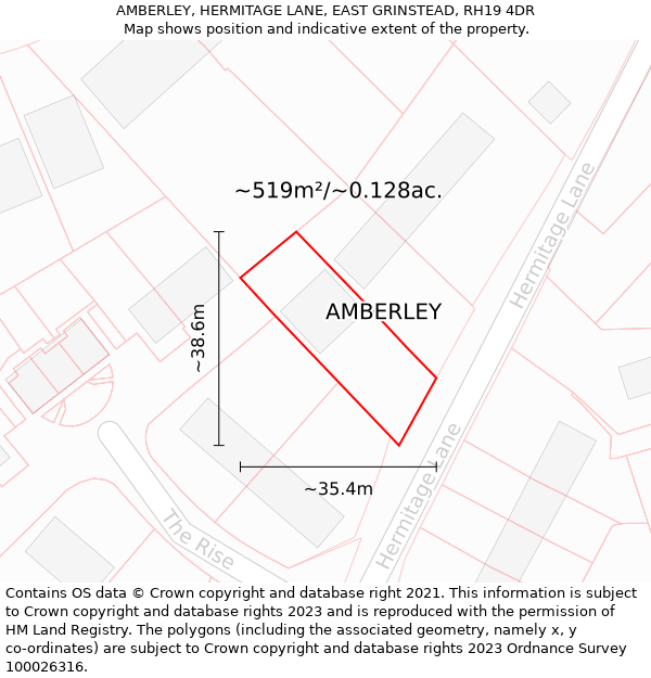 AMBERLEY, HERMITAGE LANE, EAST GRINSTEAD, RH19 4DR: Plot and title map