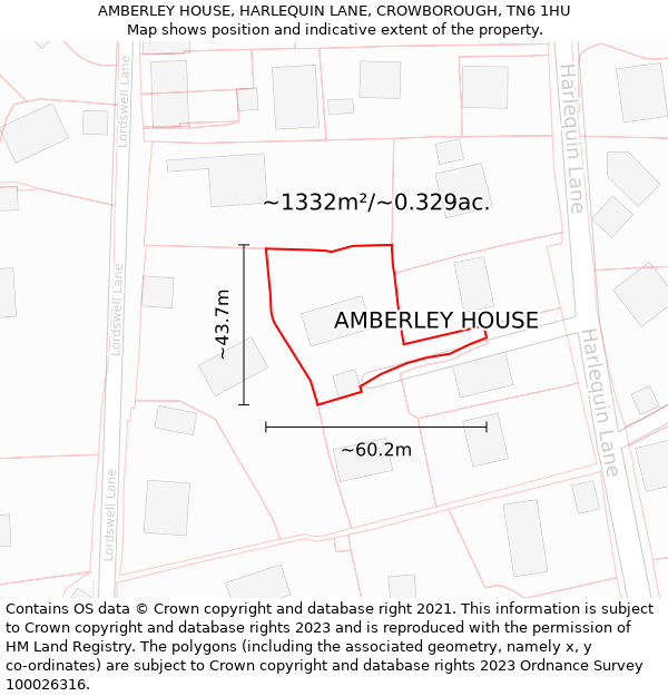 AMBERLEY HOUSE, HARLEQUIN LANE, CROWBOROUGH, TN6 1HU: Plot and title map