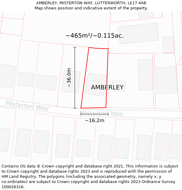 AMBERLEY, MISTERTON WAY, LUTTERWORTH, LE17 4AB: Plot and title map