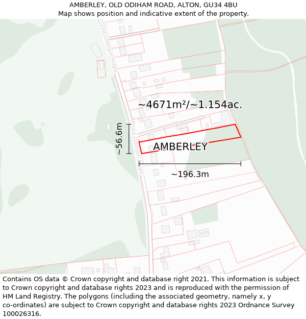 AMBERLEY, OLD ODIHAM ROAD, ALTON, GU34 4BU: Plot and title map