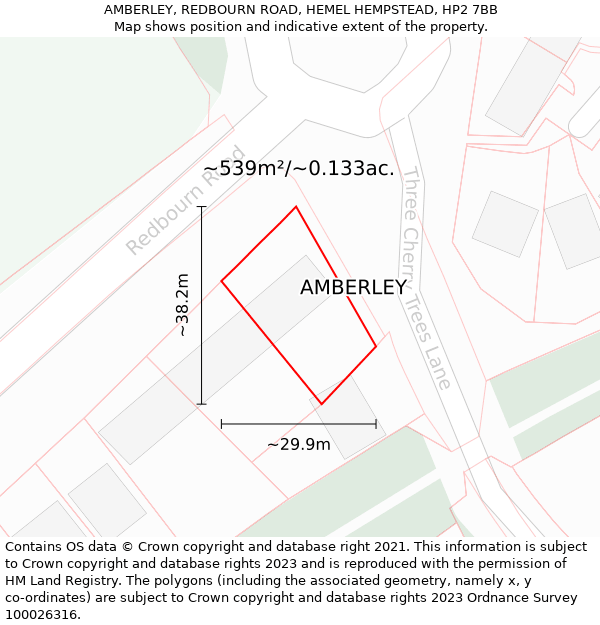 AMBERLEY, REDBOURN ROAD, HEMEL HEMPSTEAD, HP2 7BB: Plot and title map