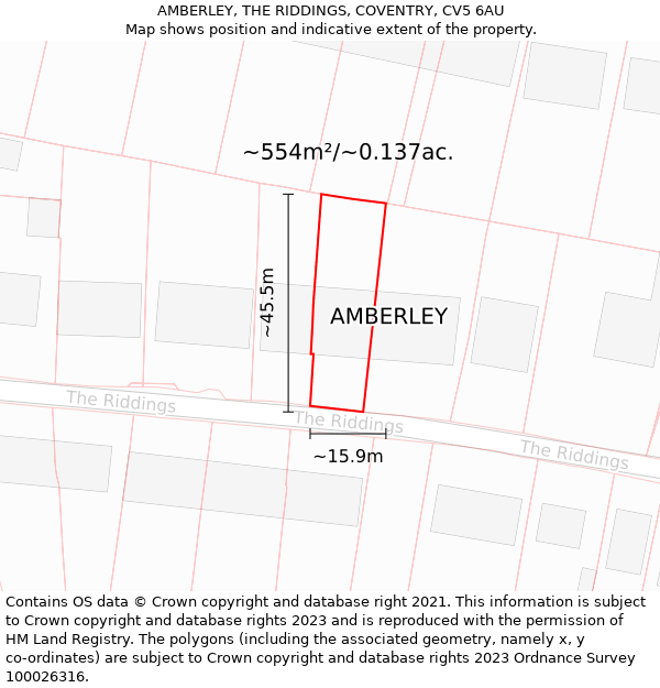 AMBERLEY, THE RIDDINGS, COVENTRY, CV5 6AU: Plot and title map