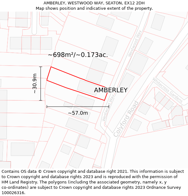 AMBERLEY, WESTWOOD WAY, SEATON, EX12 2DH: Plot and title map